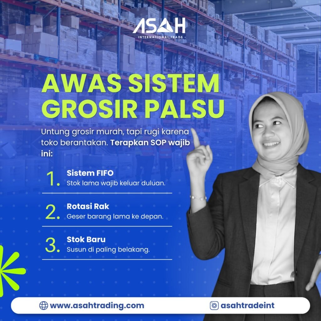 Sistem FIFO gudang membantu mengatur rotasi stok agar barang lama terjual lebih dahulu.